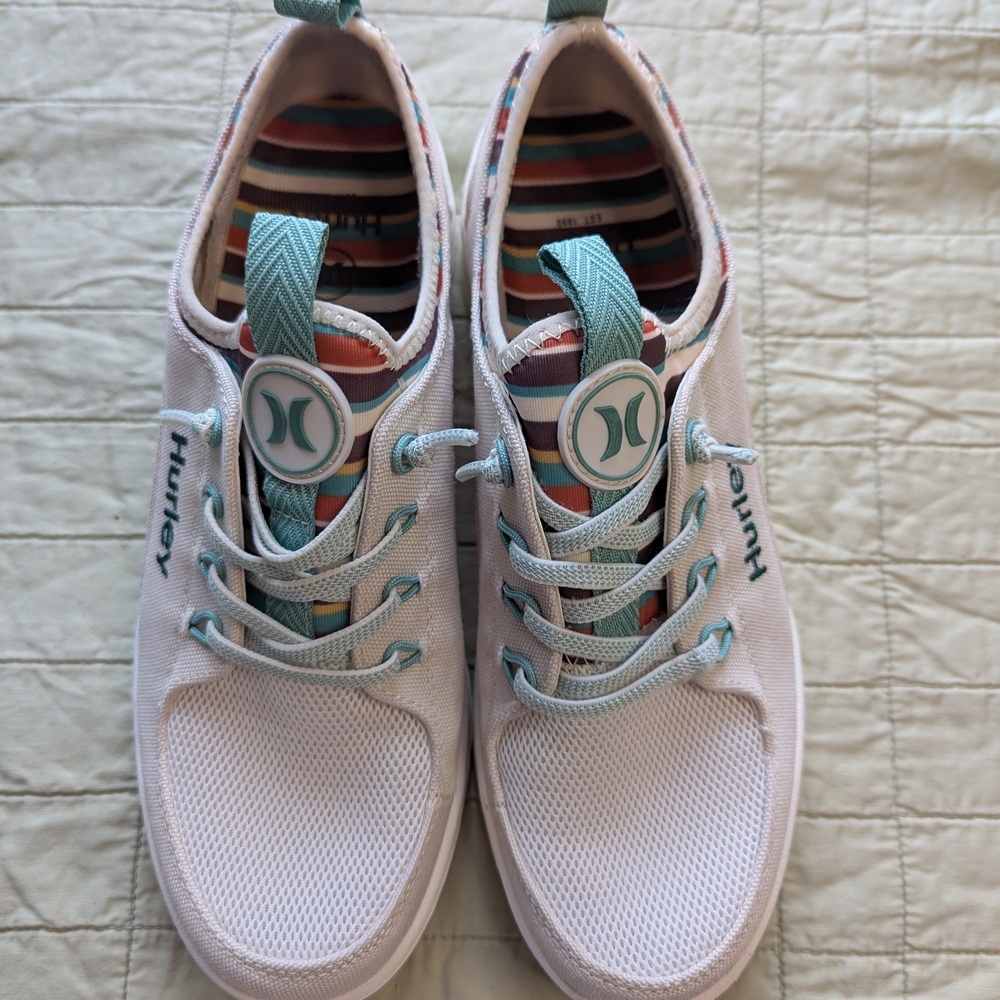 Hurley White and Teal Sneakers